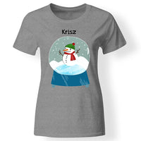 Karácsonyi hógömbös női póló szürke