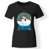 Karácsonyi hógömbös női póló fekete