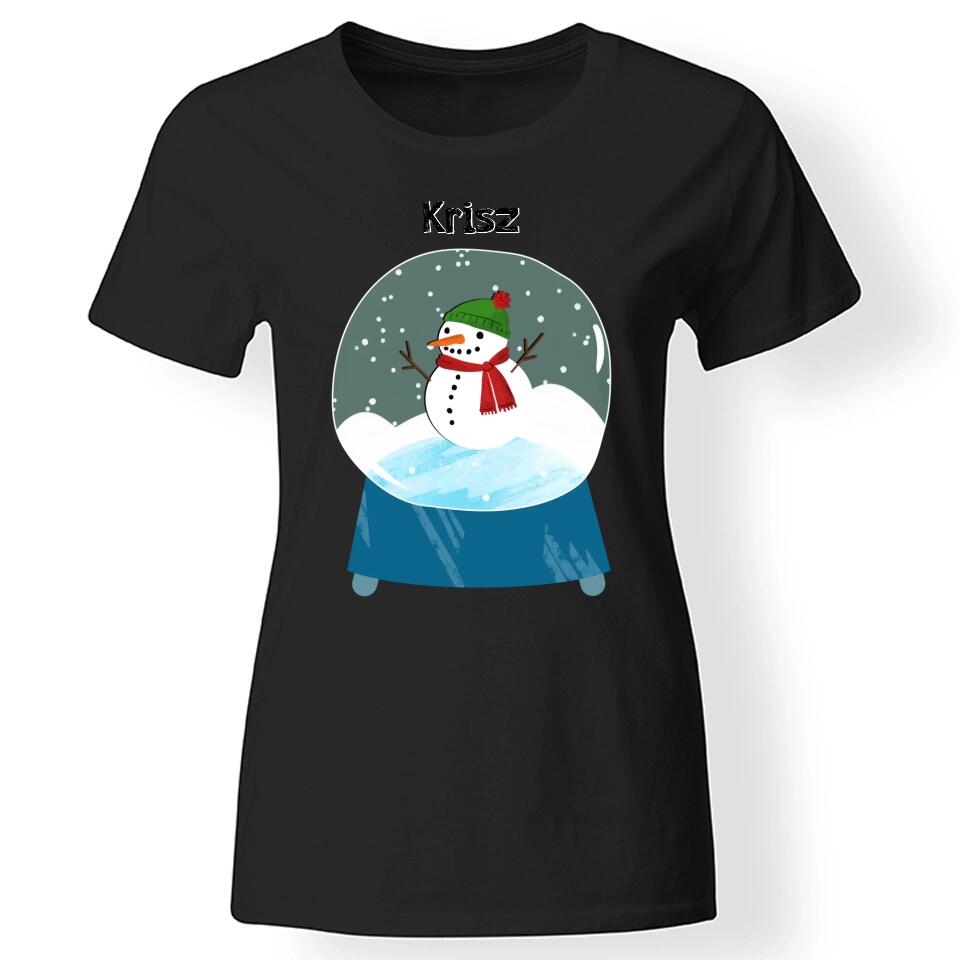 Karácsonyi hógömbös női póló fekete