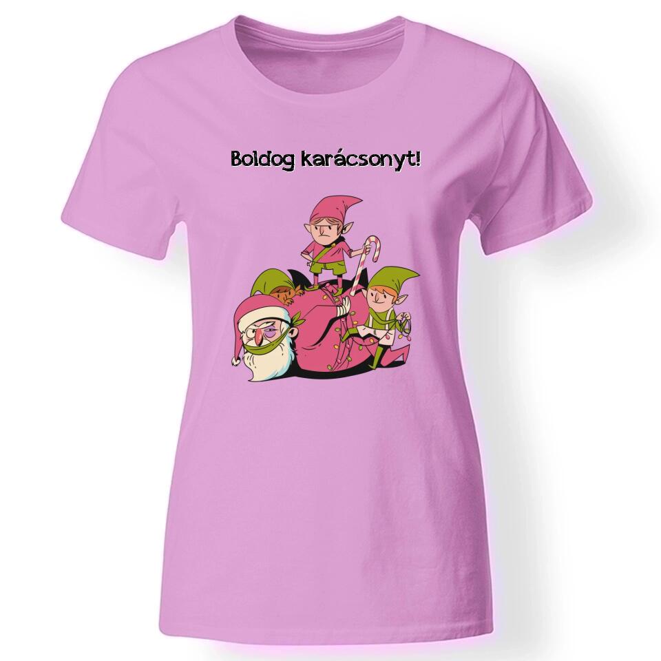 Vicces karácsonyi női póló rózsaszín