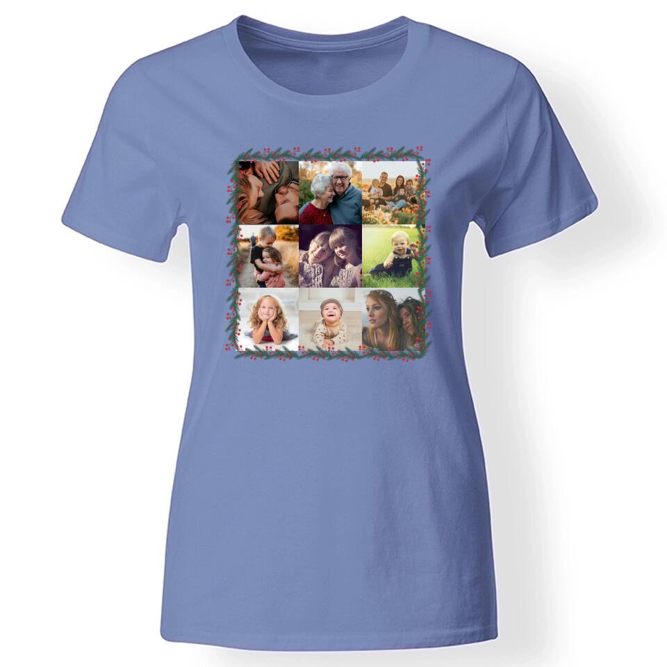 Egyedi 9 fényképes karácsonyi női póló kék