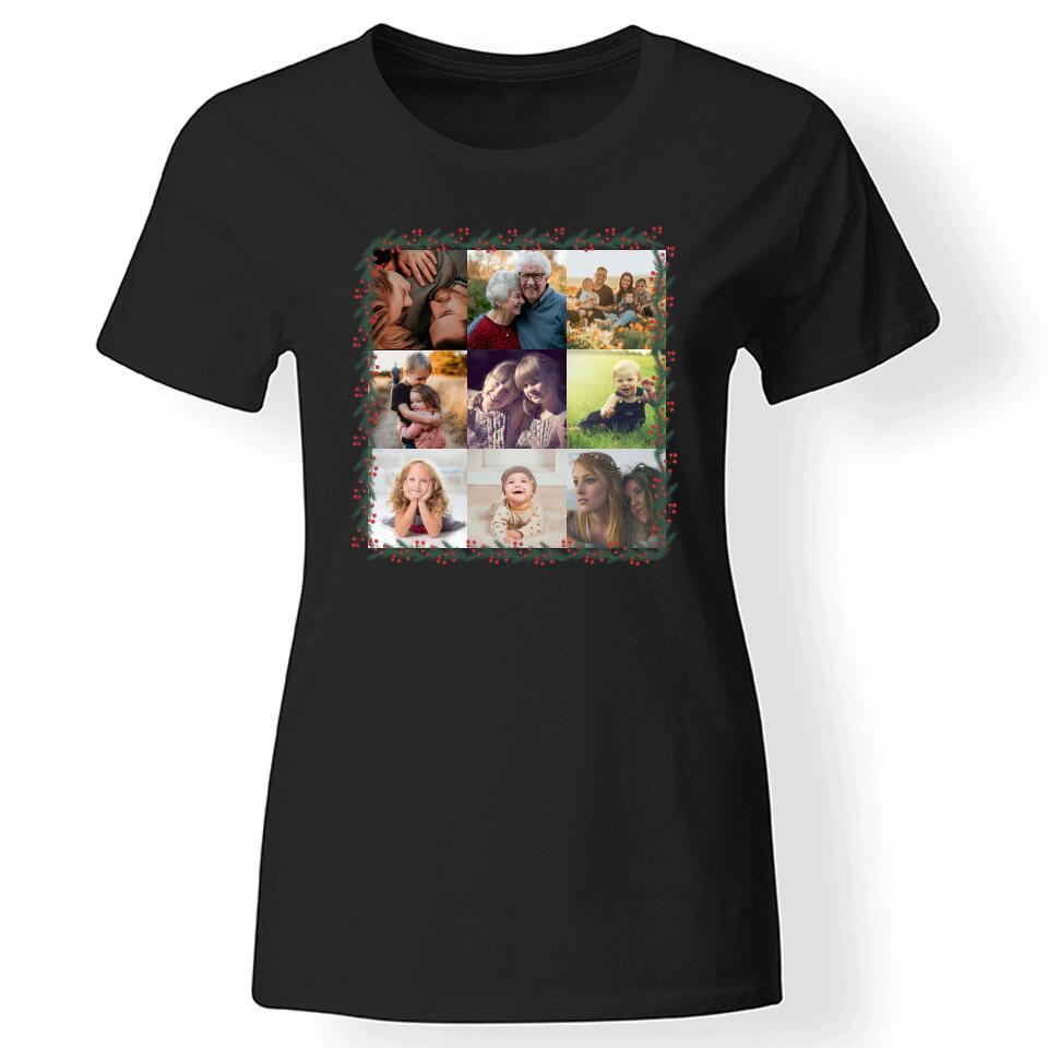 Egyedi 9 fényképes karácsonyi női póló fekete