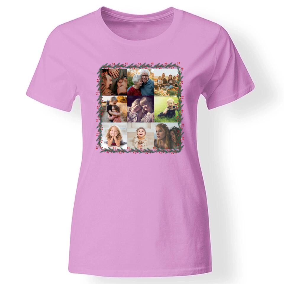 Egyedi 9 fényképes karácsonyi női póló rózsaszín