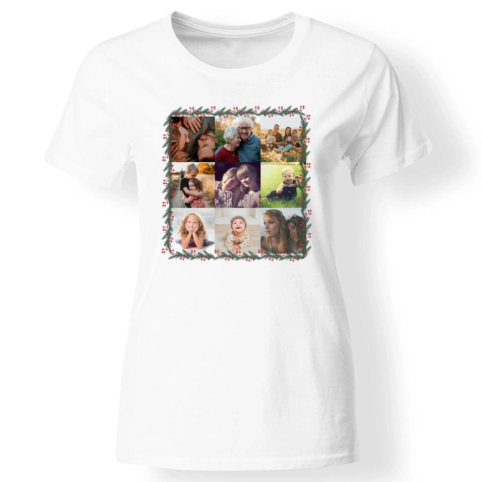 Egyedi 9 fényképes karácsonyi női póló fehér