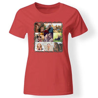 Egyedi 9 fényképes karácsonyi női póló piros