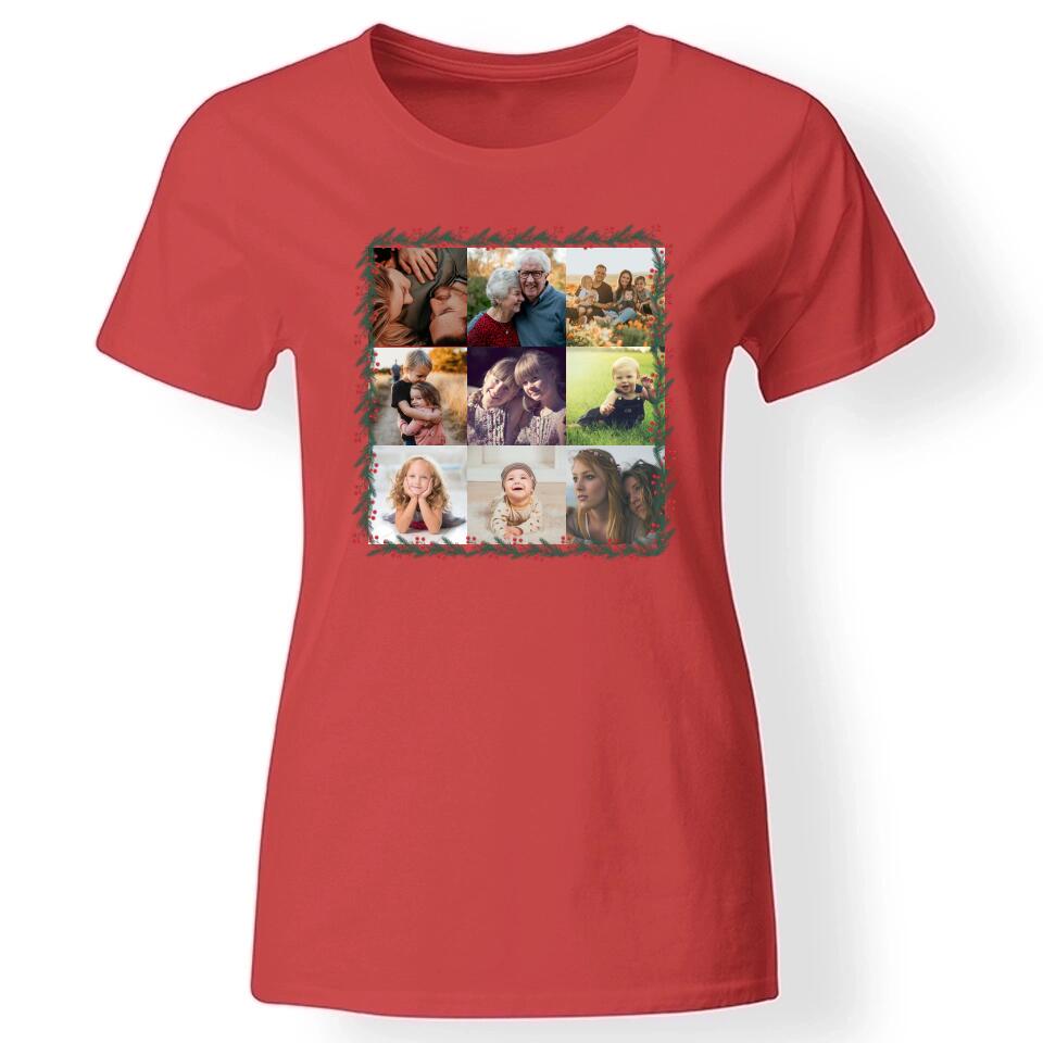 Egyedi 9 fényképes karácsonyi női póló piros