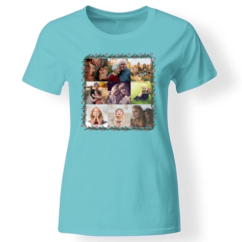 Egyedi 9 fényképes karácsonyi női póló türkiz