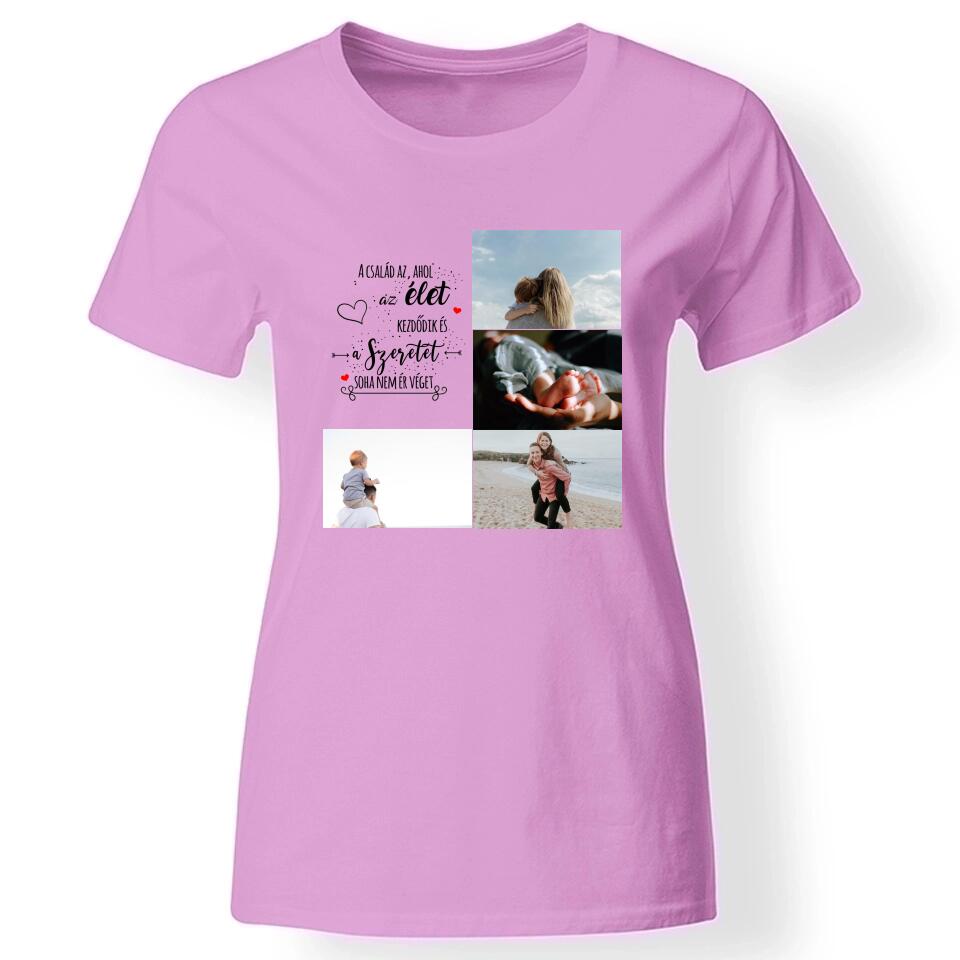 Családi idézetes női póló 4 képpel rózsaszín