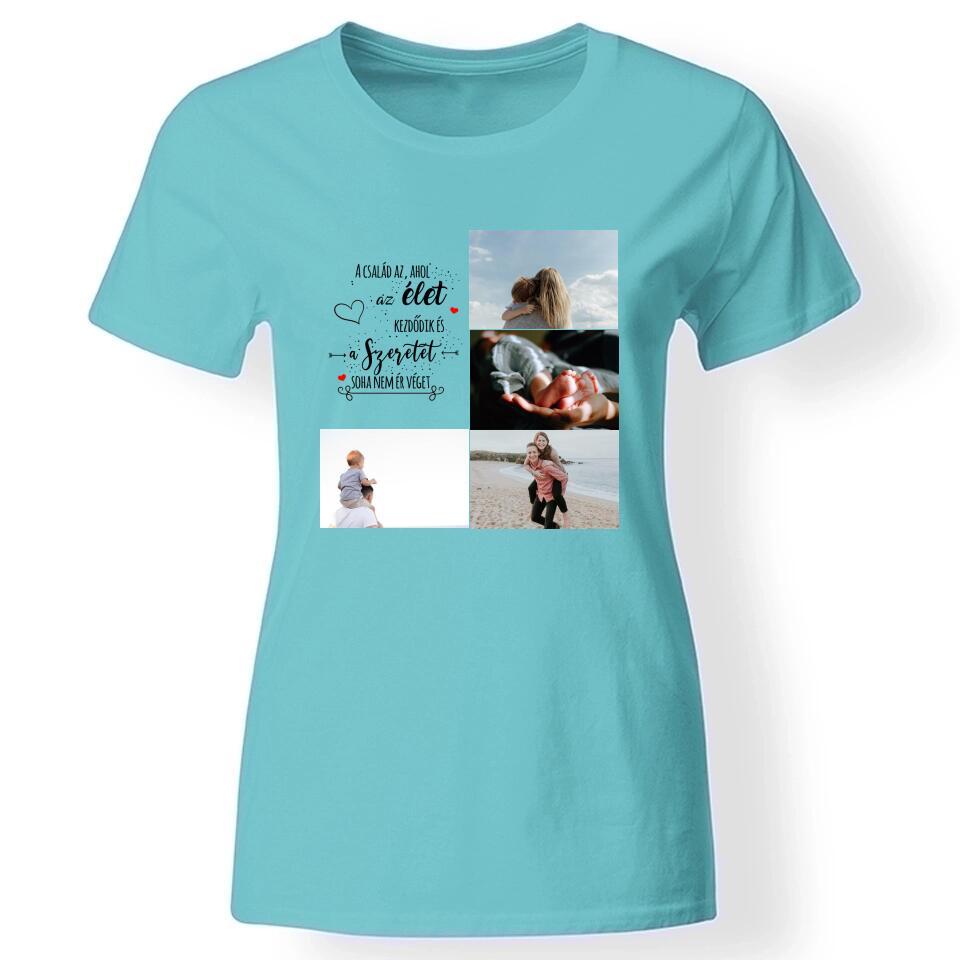 Családi idézetes női póló 4 képpel türkiz