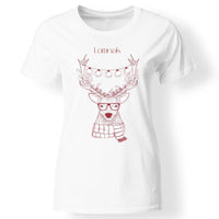 Karácsonyi szarvasos női póló fehér