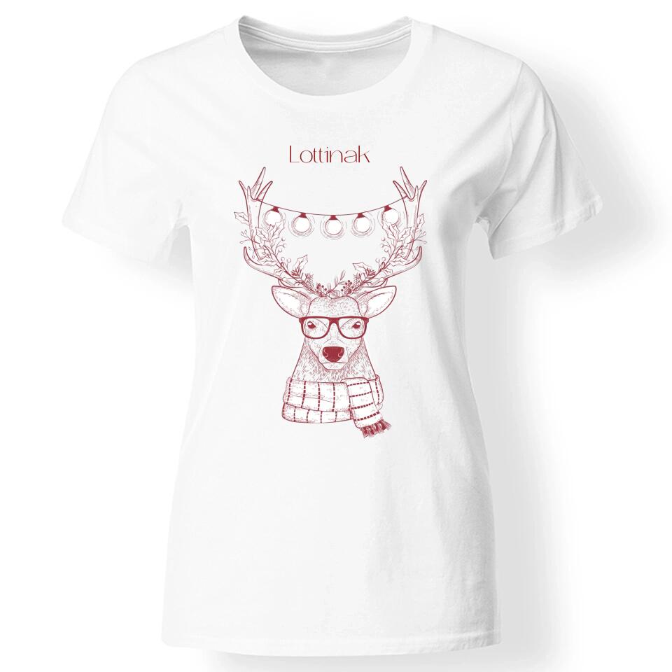 Karácsonyi szarvasos női póló fehér