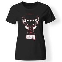 Karácsonyi szarvasos női póló fekete