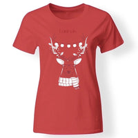 Karácsonyi szarvasos női póló piros