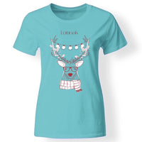 Karácsonyi szarvasos női póló türkiz