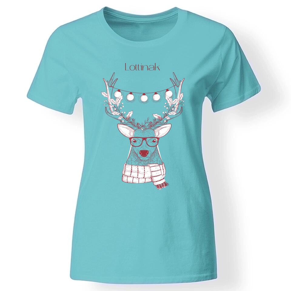 Karácsonyi szarvasos női póló türkiz