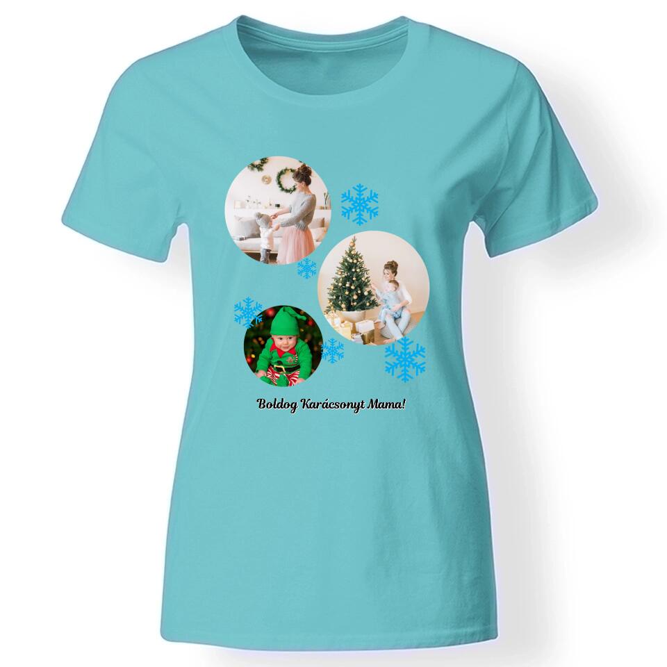 Karácsonyi női póló 3 fotóval türkiz