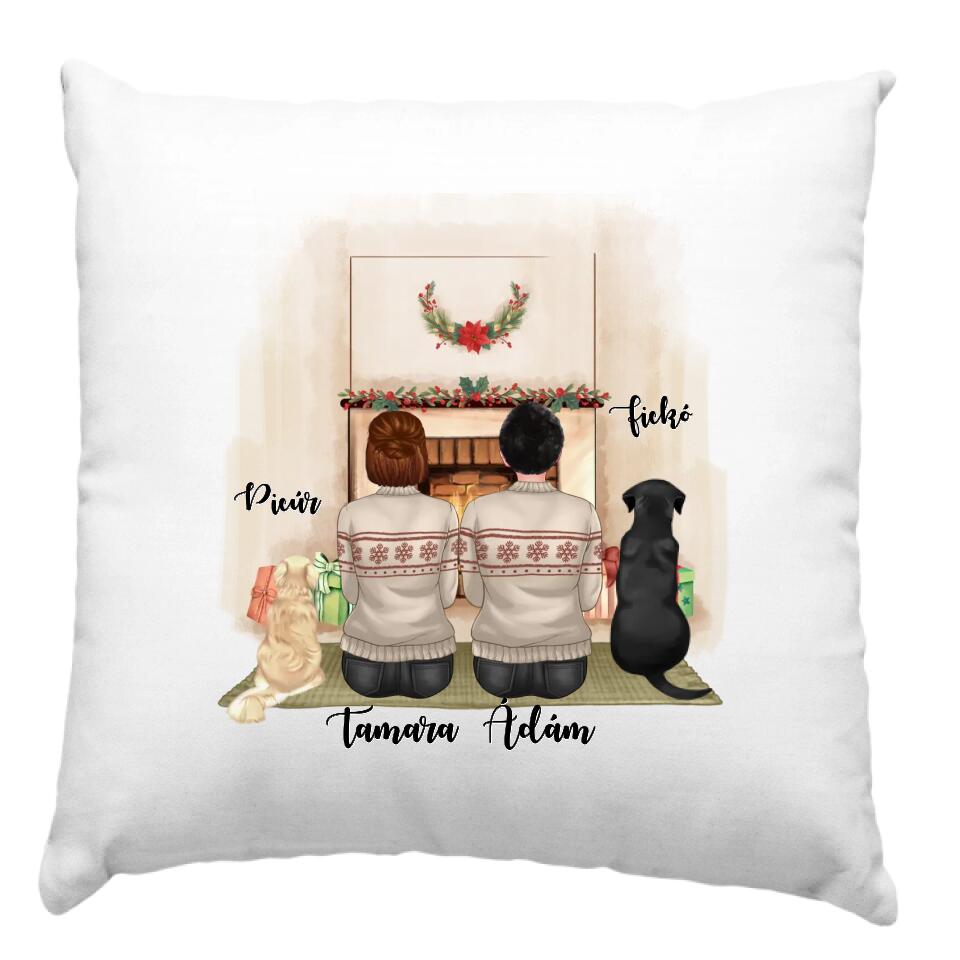 Kutyás karácsonyi párna pároknak két kutyával