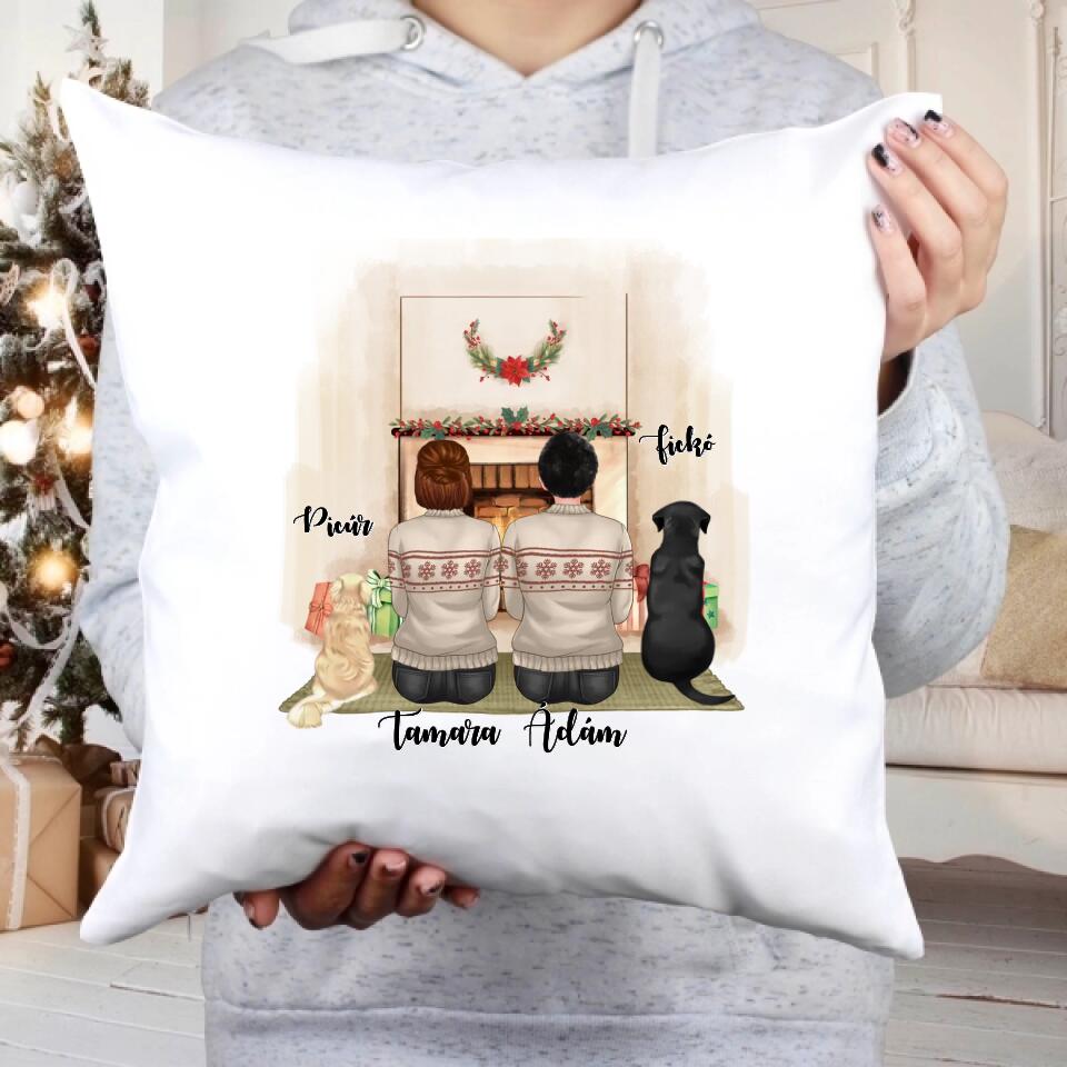 Kutyás karácsonyi párna pároknak két kutyával