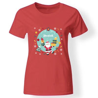 Karácsonyi télapós női póló névvel piros