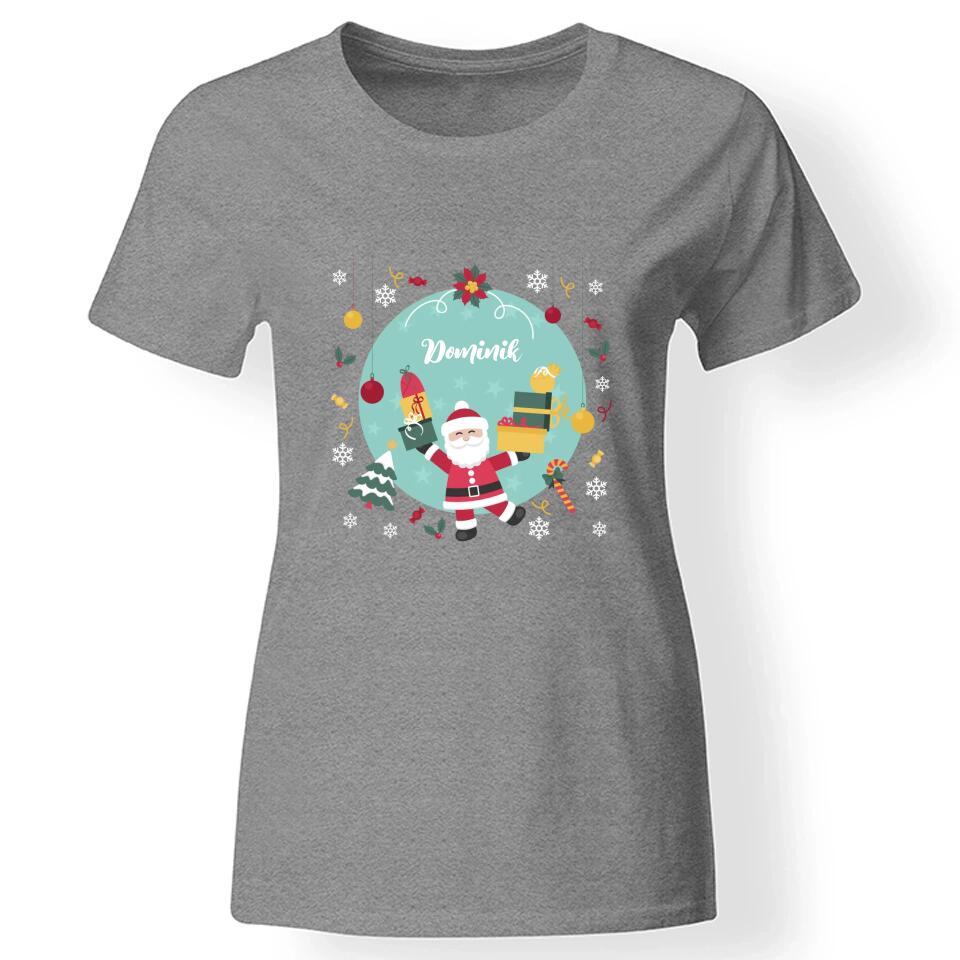 Karácsonyi télapós női póló névvel szürke