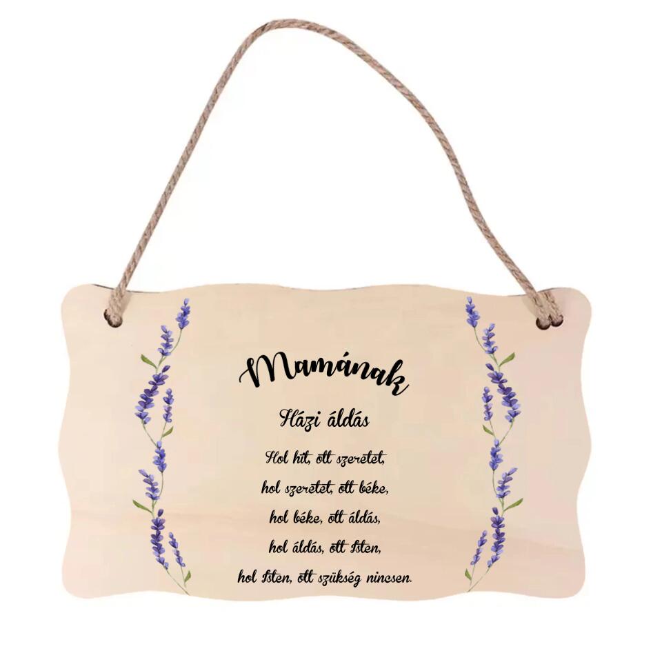 Háziáldás tábla dísz egyedi névvel