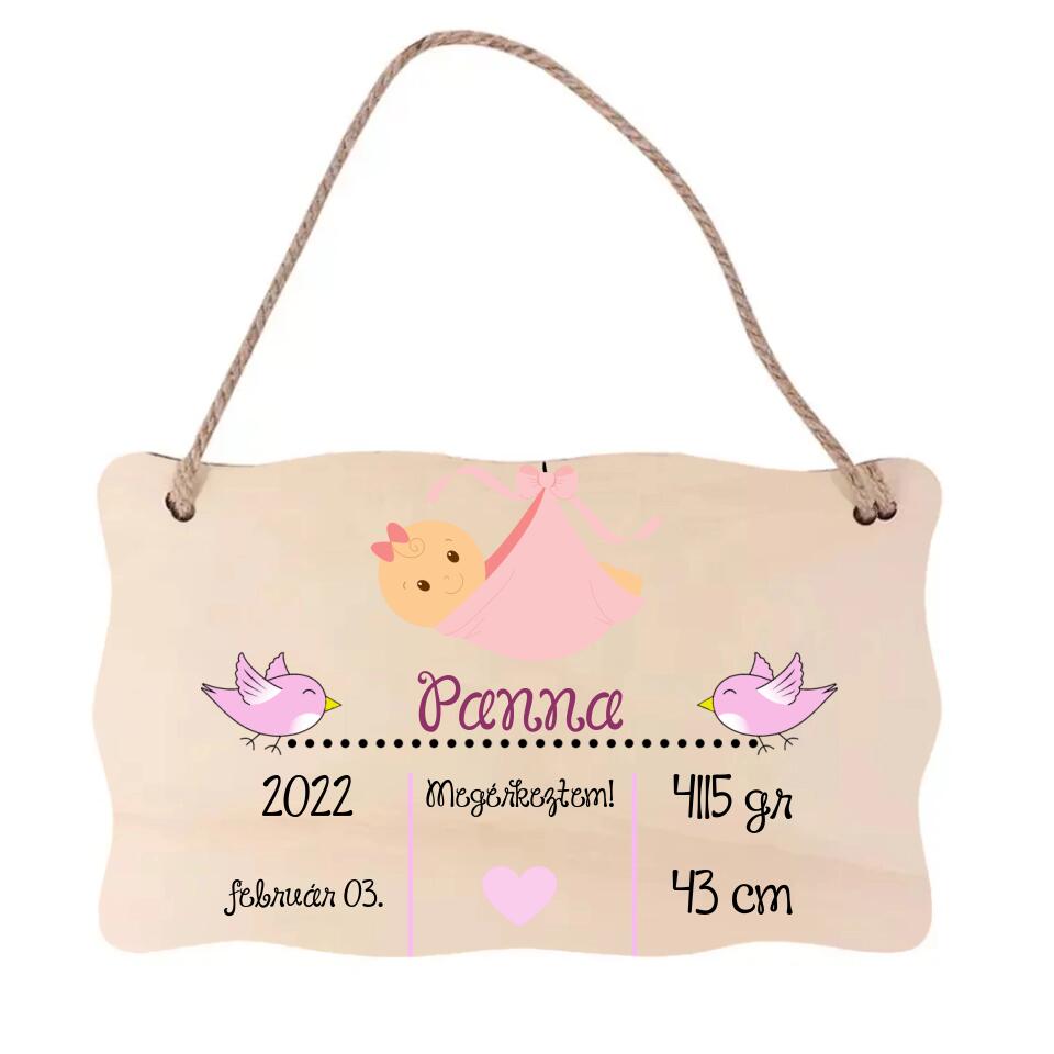 Megérkeztem babás tábla dísz