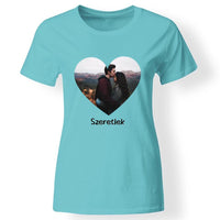 Egyedi szív képes női póló türkiz