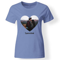 Egyedi szív képes női póló kék