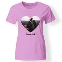 Egyedi szív képes női póló rózsaszín