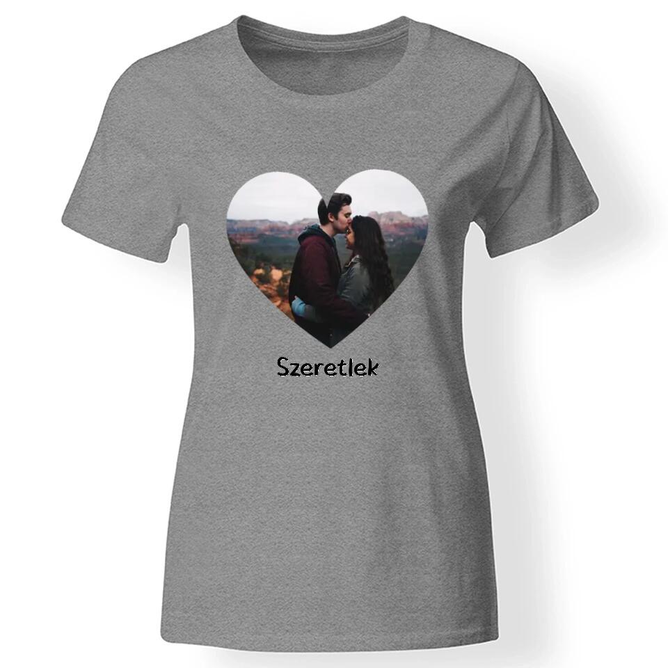 Egyedi szív képes női póló szürke