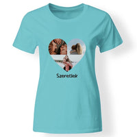 Egyedi szív 3 képes női póló türkiz