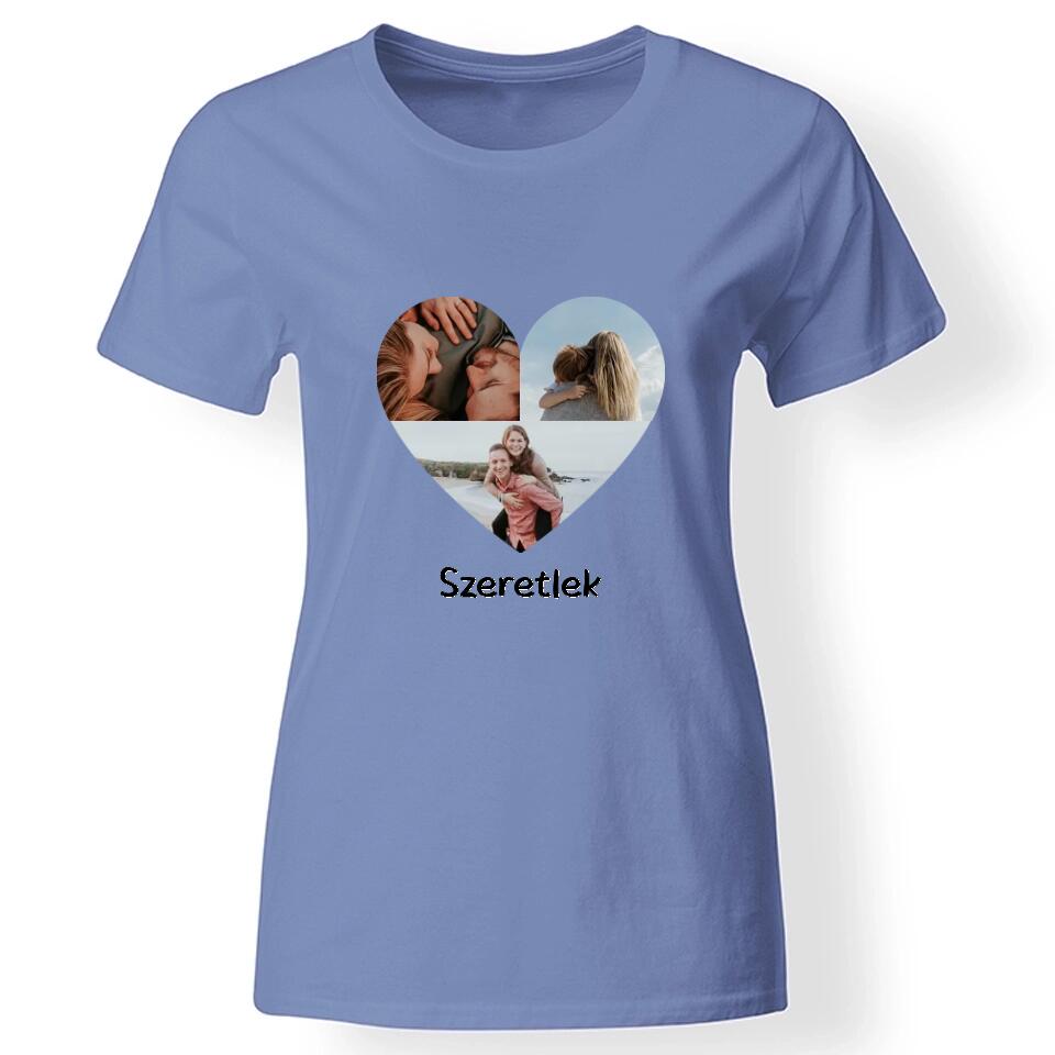Egyedi szív 3 képes női póló kék