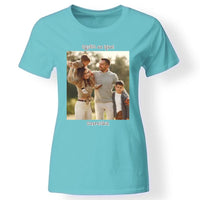 Egyedi képes női póló felirattal türkiz