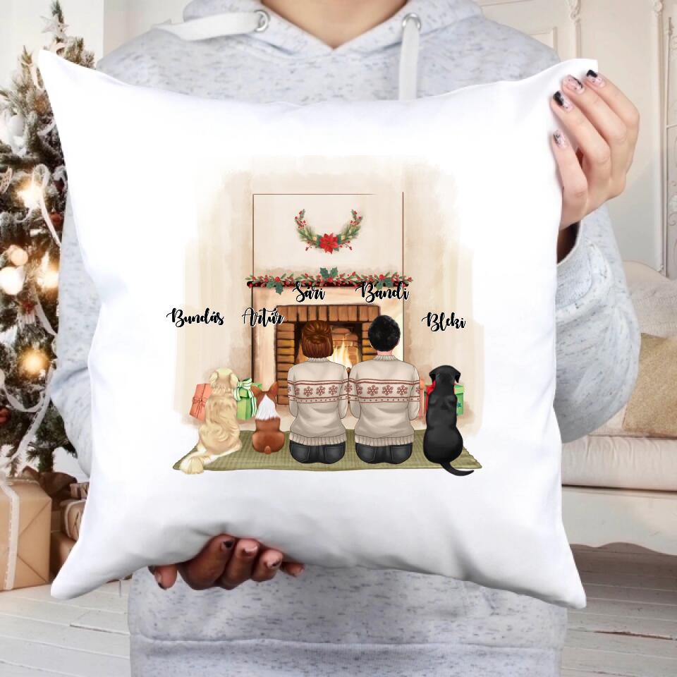 Kutyás karácsonyi párna pároknak három kutyával