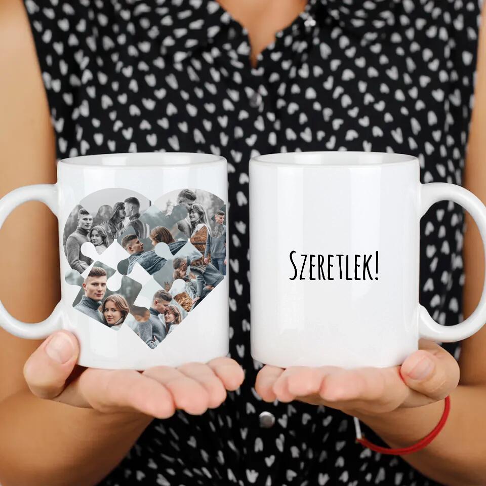 Mozaik mintás szív puzzle bögre