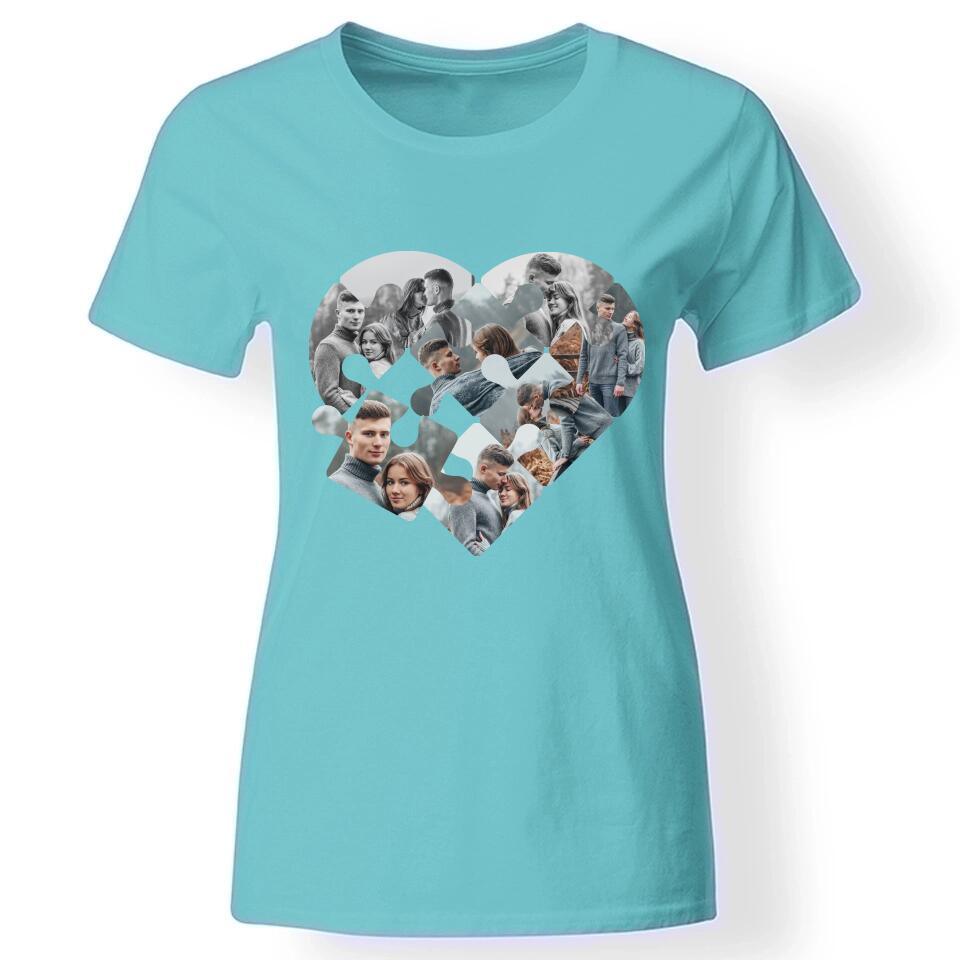 Mozaik mintás szív puzzle női poló türkiz