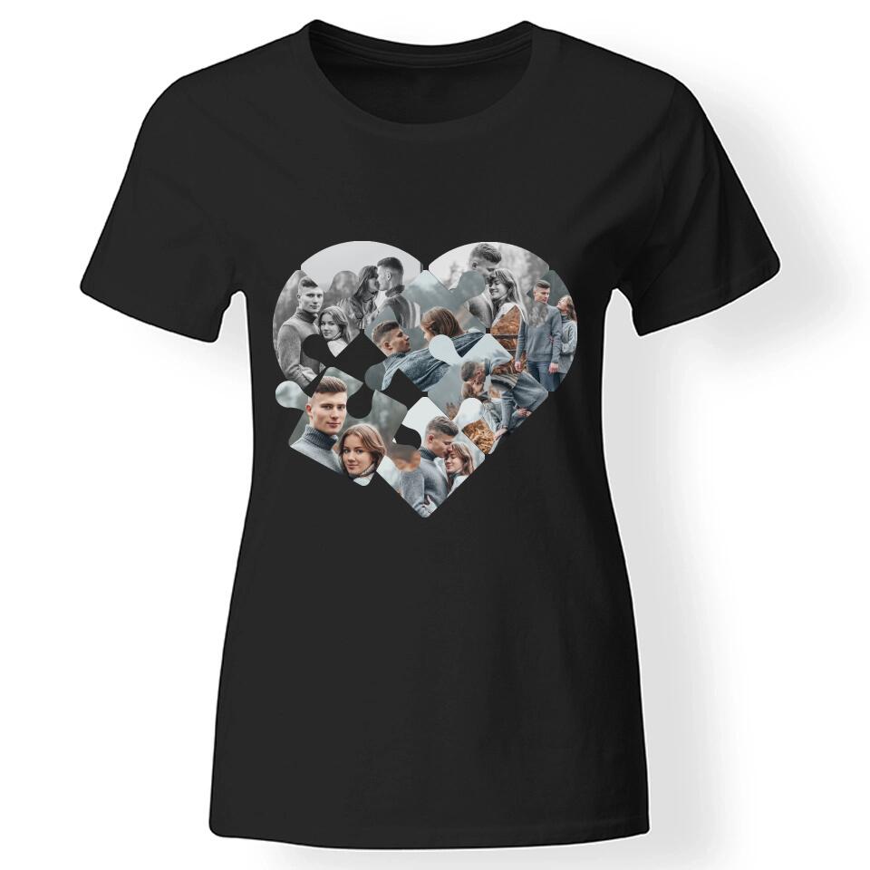 Mozaik mintás szív puzzle női poló fekete