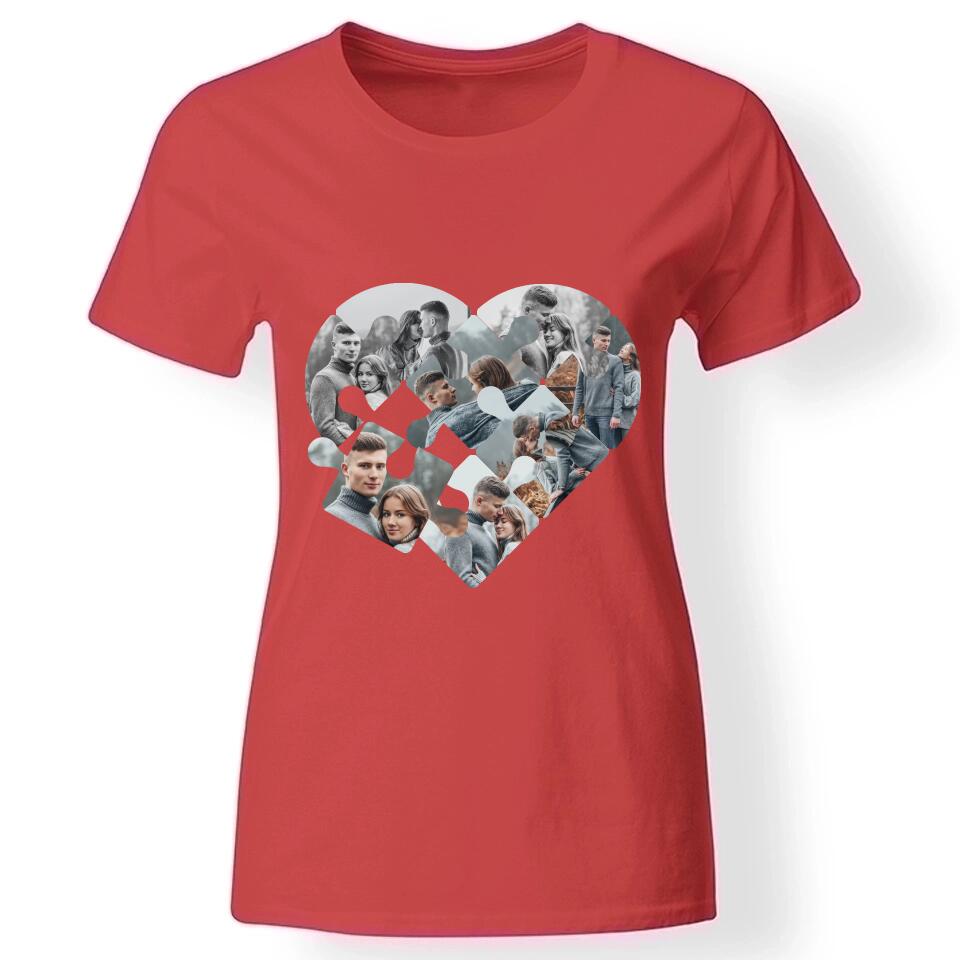 Mozaik mintás szív puzzle női poló piros