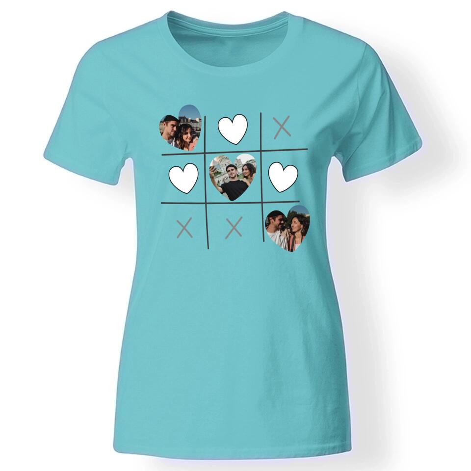 Egyedi képes szív bingós női poló pároknak türkiz