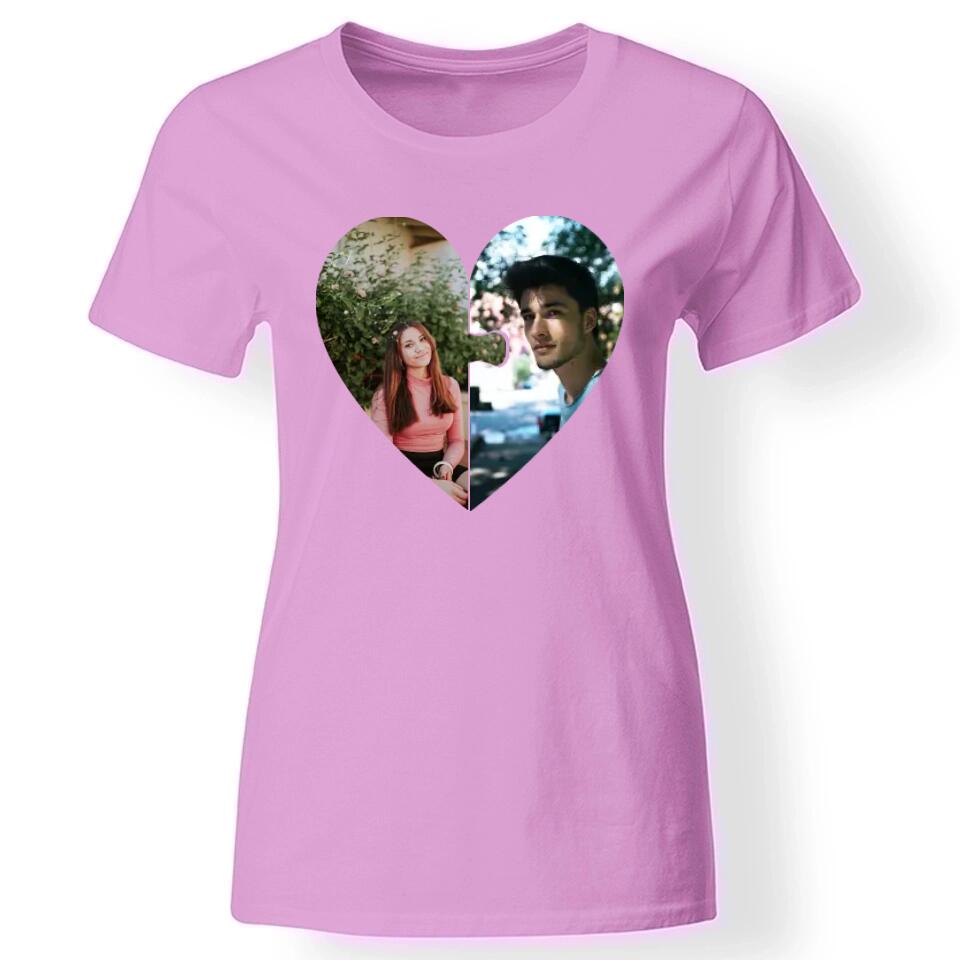 Szív puzzle egyedi képes női póló rózsaszín