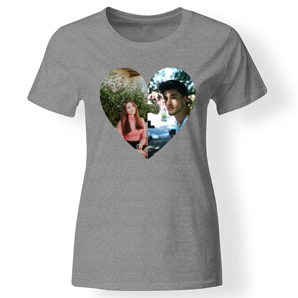 Szív puzzle egyedi képes női póló szürke