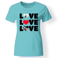 Egyedi 2 szív képes póló nőknek türkiz