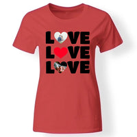 Egyedi 2 szív képes póló nőknek piros