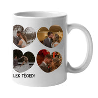 Bögre szív alakú képekkel és felirattal