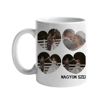 Bögre szív alakú képekkel és felirattal