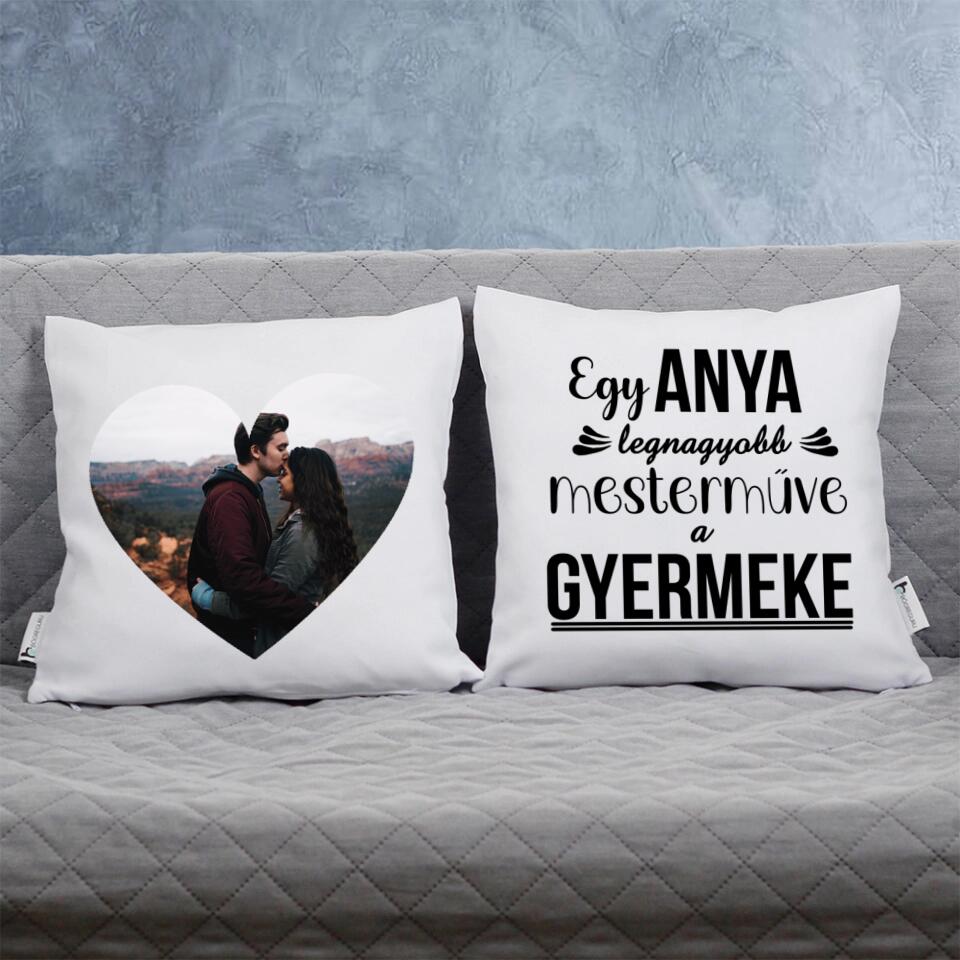 Kétoldalas egyedi fotós párna anyás idézettel