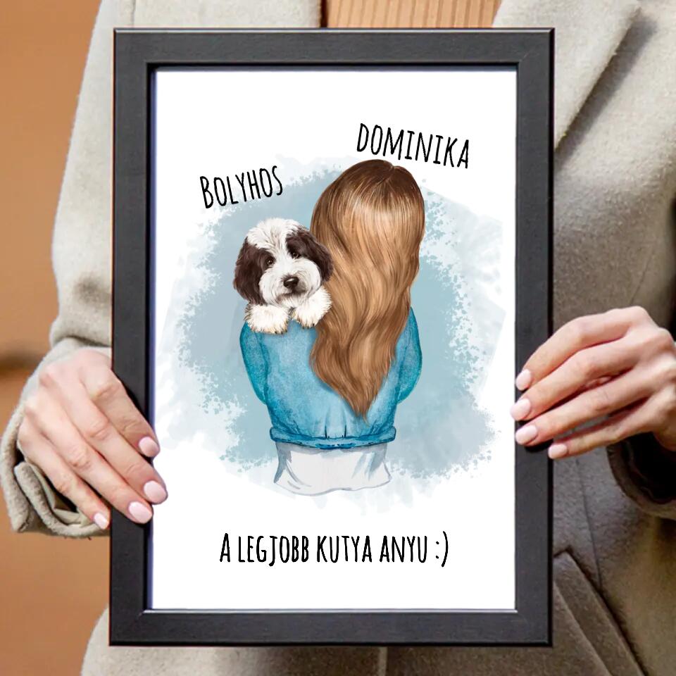 Egyedi falikép vállon ülő kutyákkal