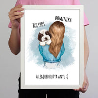 Egyedi falikép vállon ülő kutyákkal