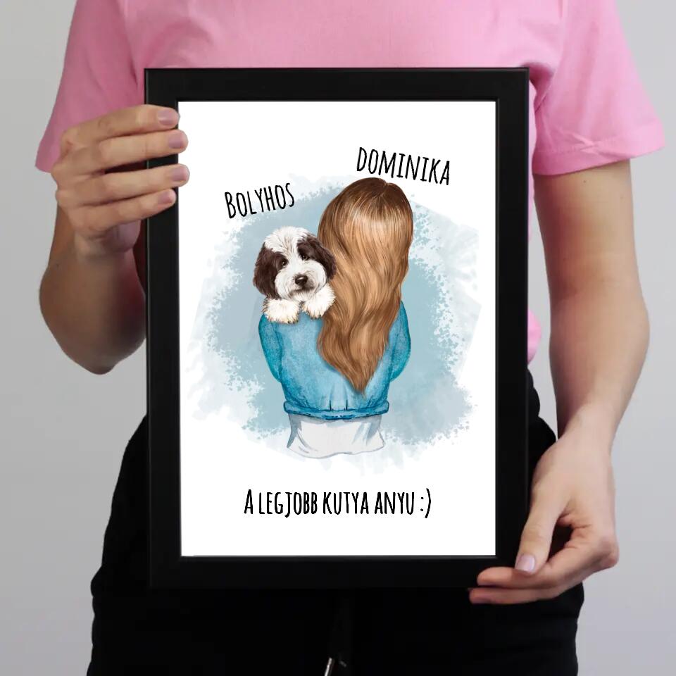 Egyedi falikép vállon ülő kutyákkal