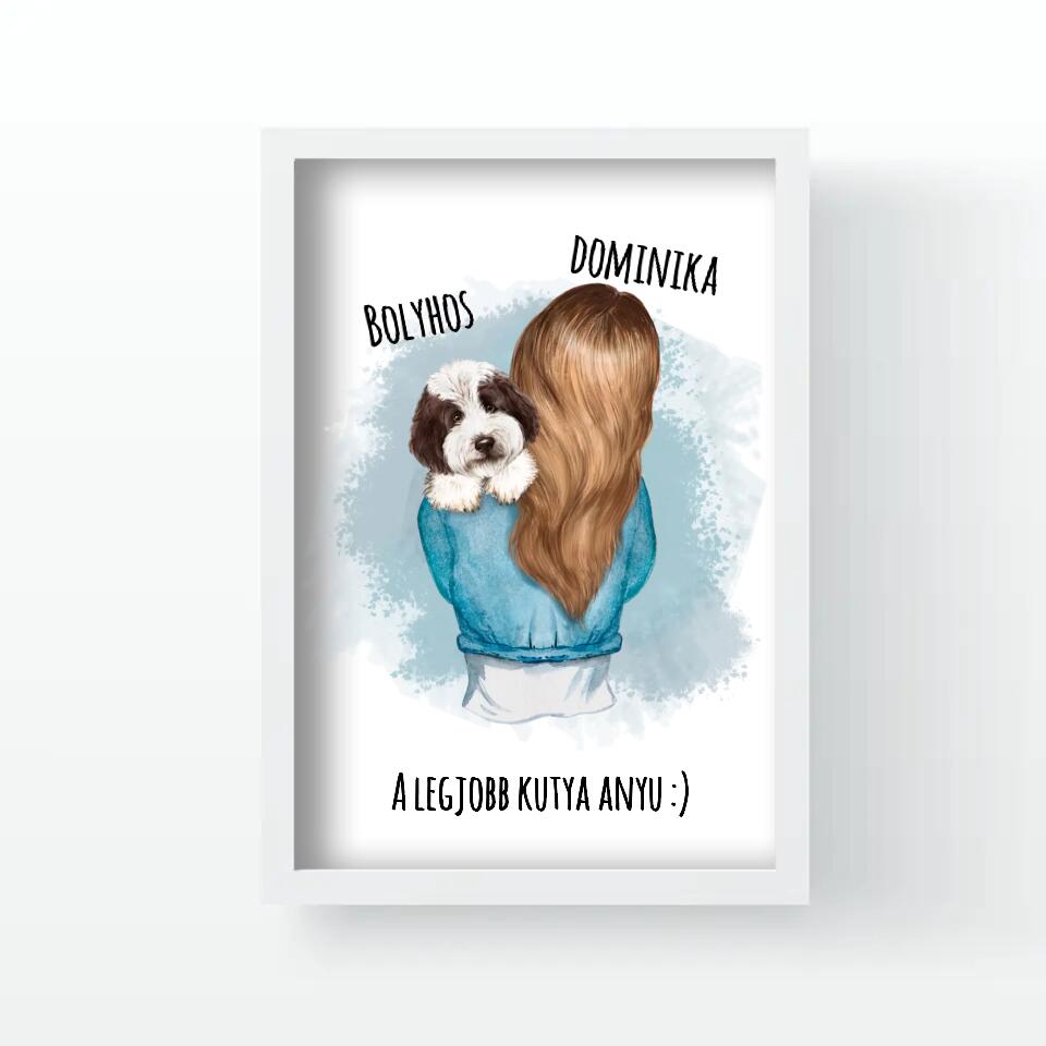 Egyedi falikép vállon ülő kutyákkal